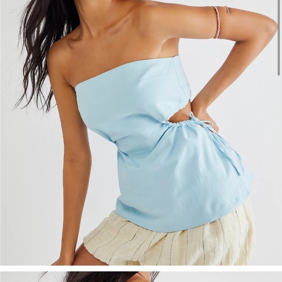 Third Form x Free People Lake Life Blue Pressed Flowers Strapless Tube Top 2 - Picture 1 of 3